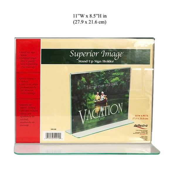 Deflect-o Image Stand-Up Sign Holder Clear Plastic Horizontal Frame - Picture 2 of 2